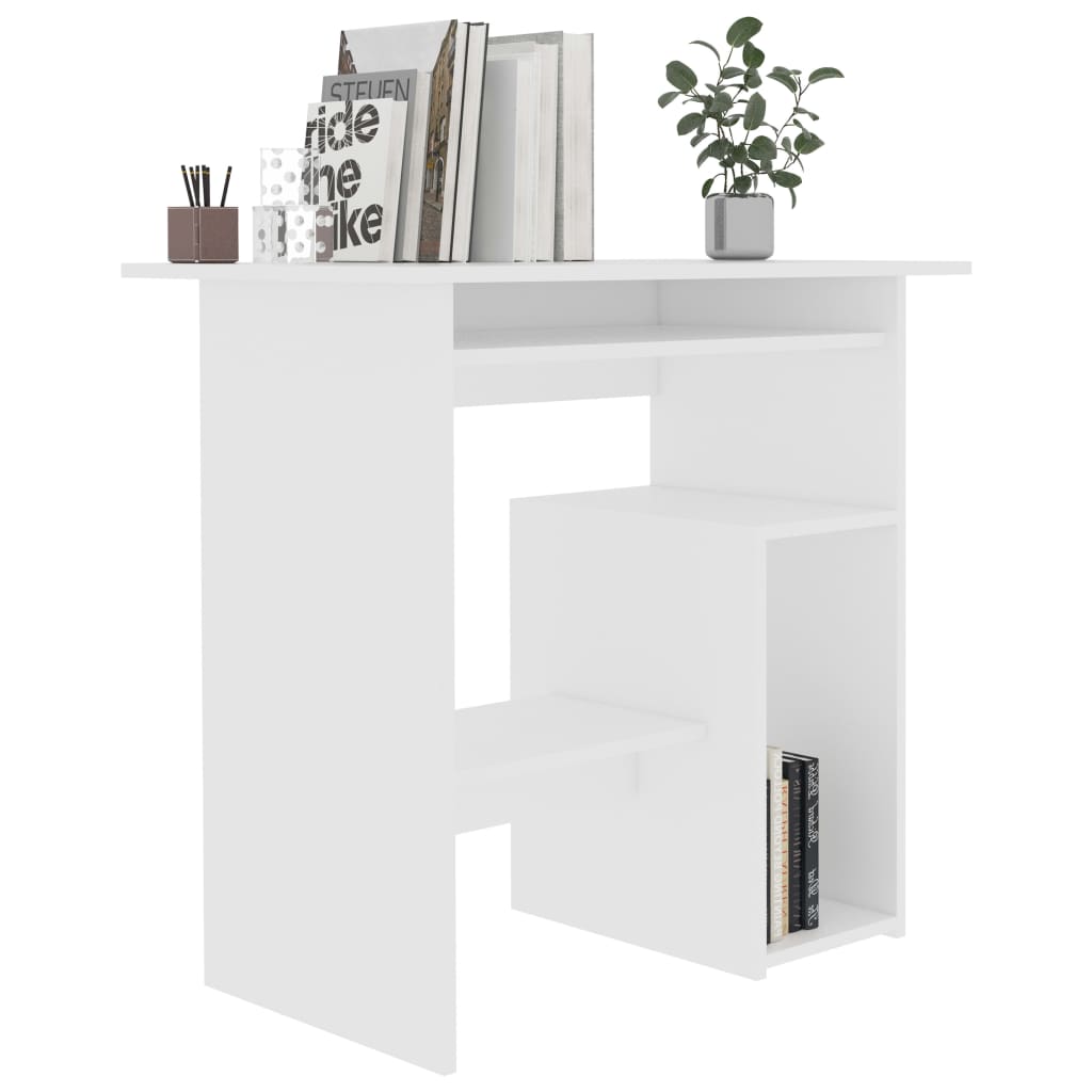 Compact White Engineered Wood Desk with Keyboard Tray