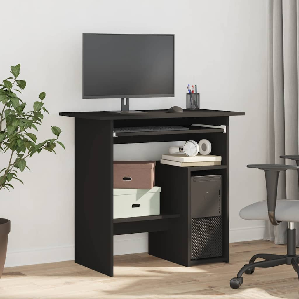 Compact Black Engineered Wood Desk with Keyboard Tray