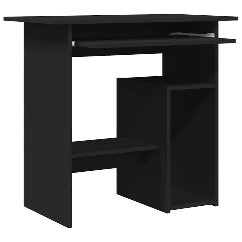 Compact Black Engineered Wood Desk with Keyboard Tray