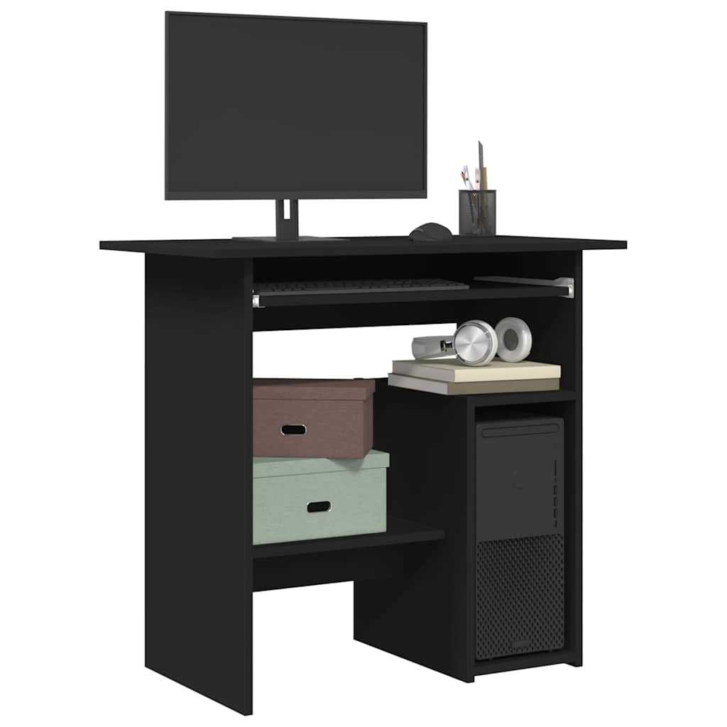 Compact Black Engineered Wood Desk with Keyboard Tray