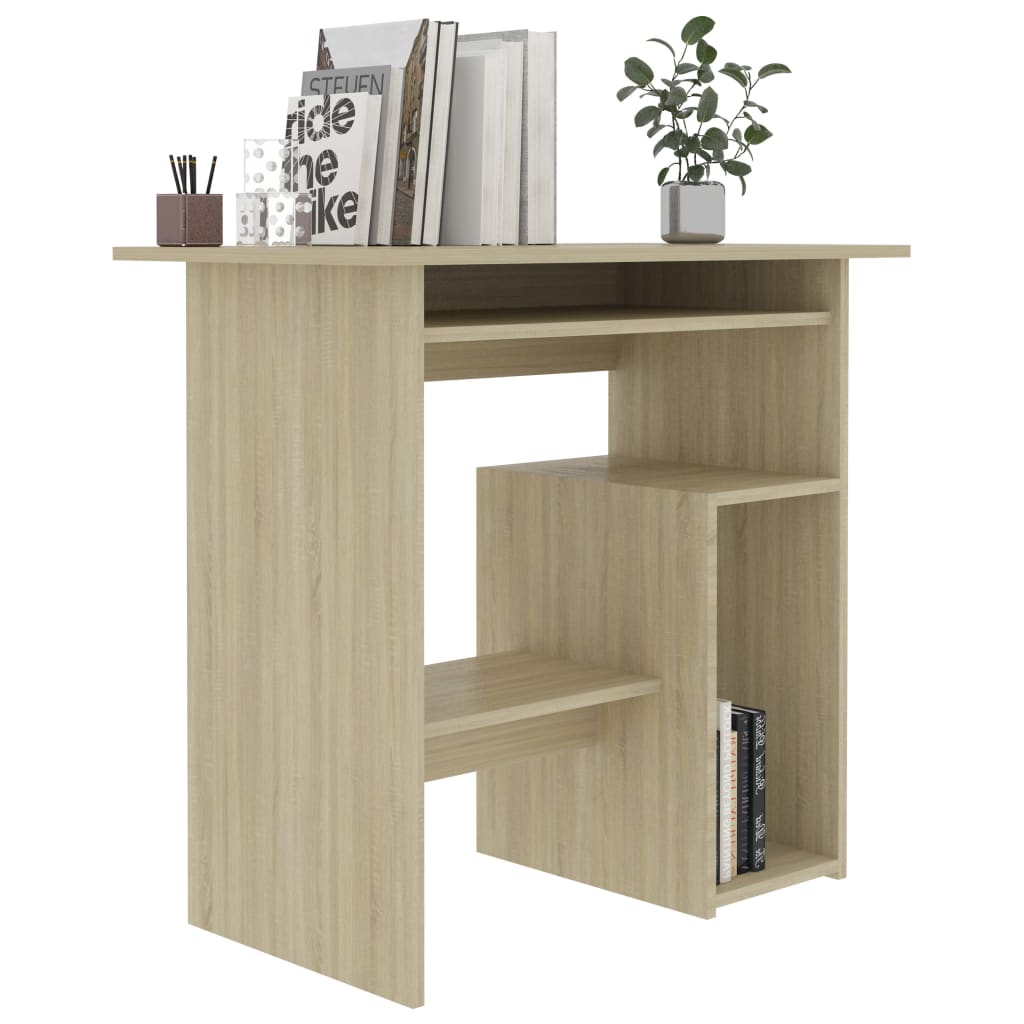 Compact Sonoma Oak Desk with Keyboard Tray & PC Shelf