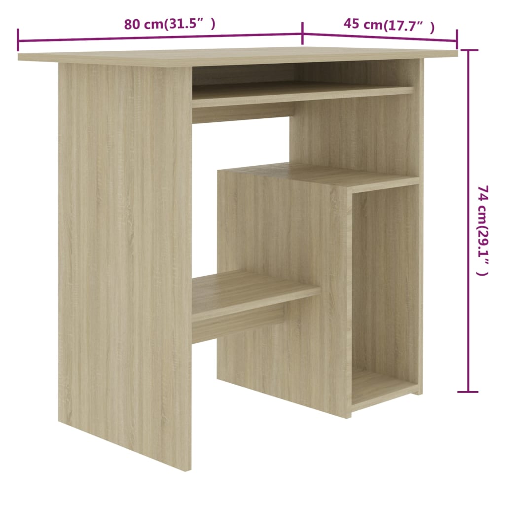 Compact Sonoma Oak Desk with Keyboard Tray & PC Shelf