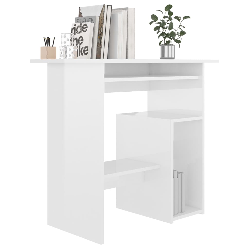 High Gloss White Compact Desk with Keyboard Tray | 80cm