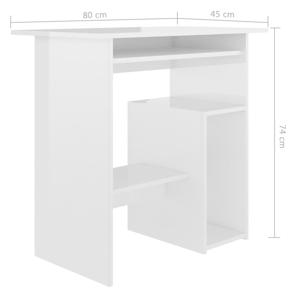 High Gloss White Compact Desk with Keyboard Tray | 80cm