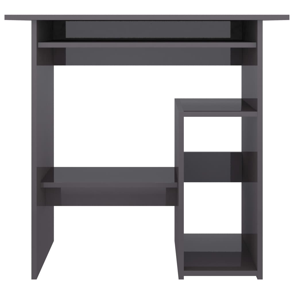 Modern Grey High Gloss Desk with Shelf | Compact Home Office