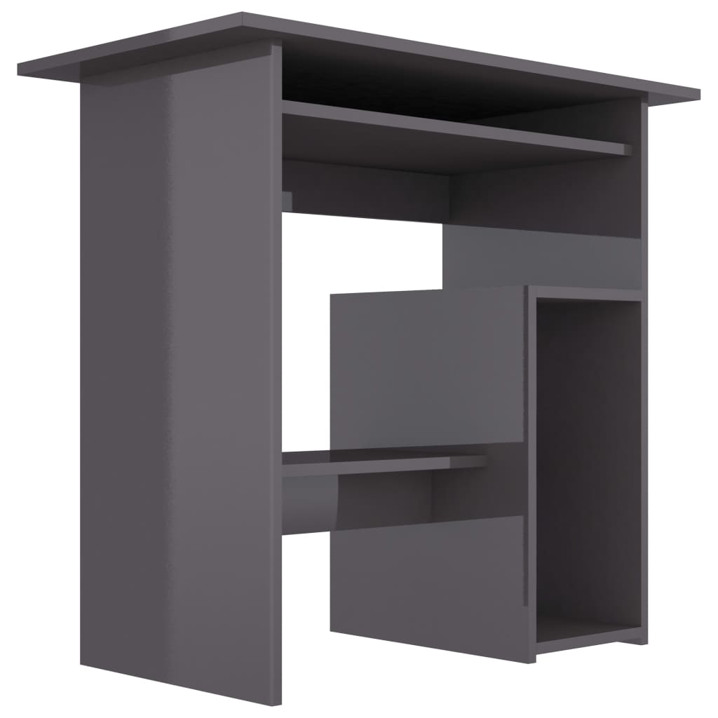 Modern Grey High Gloss Desk with Shelf | Compact Home Office