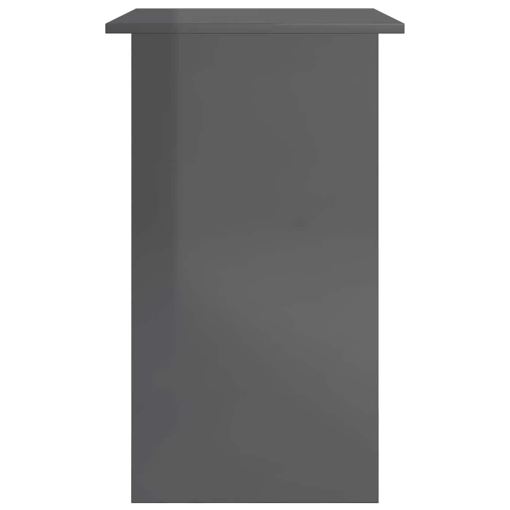 Modern Grey High Gloss Desk with Shelf | Compact Home Office