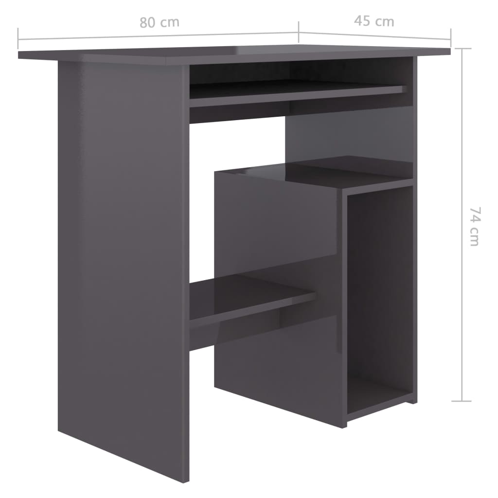 Modern Grey High Gloss Desk with Shelf | Compact Home Office