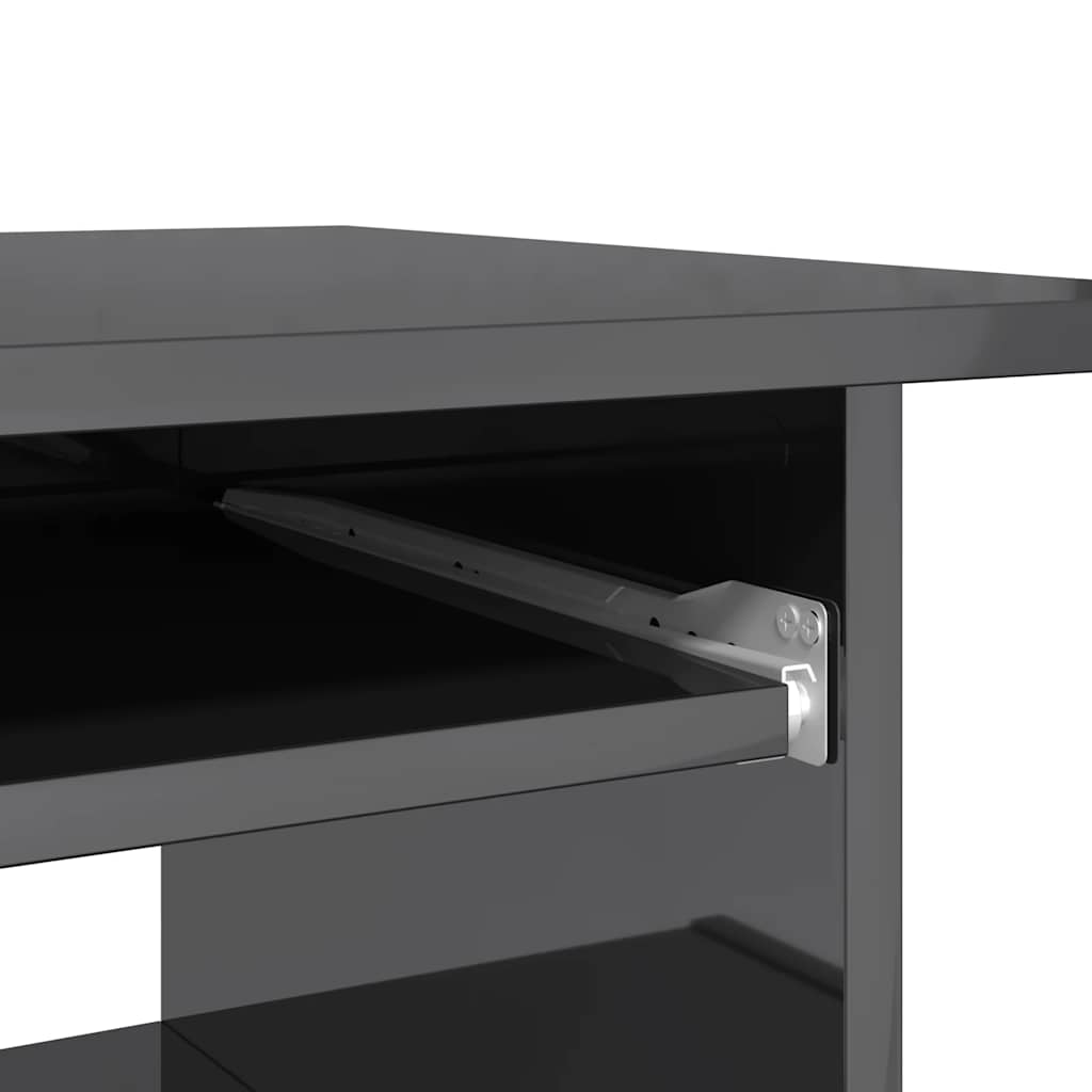 Modern Grey High Gloss Desk with Shelf | Compact Home Office