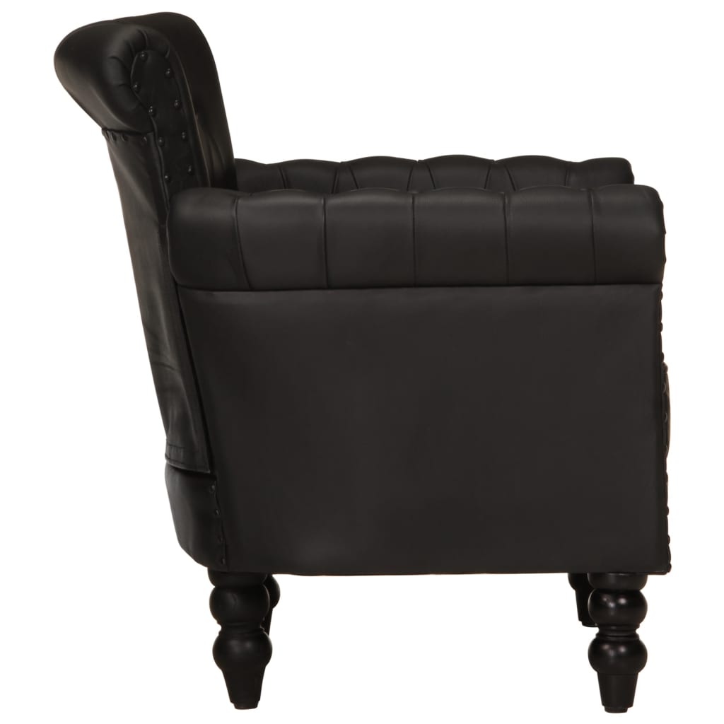 Vintage Black Goat Leather Armchair | Mango Wood Legs