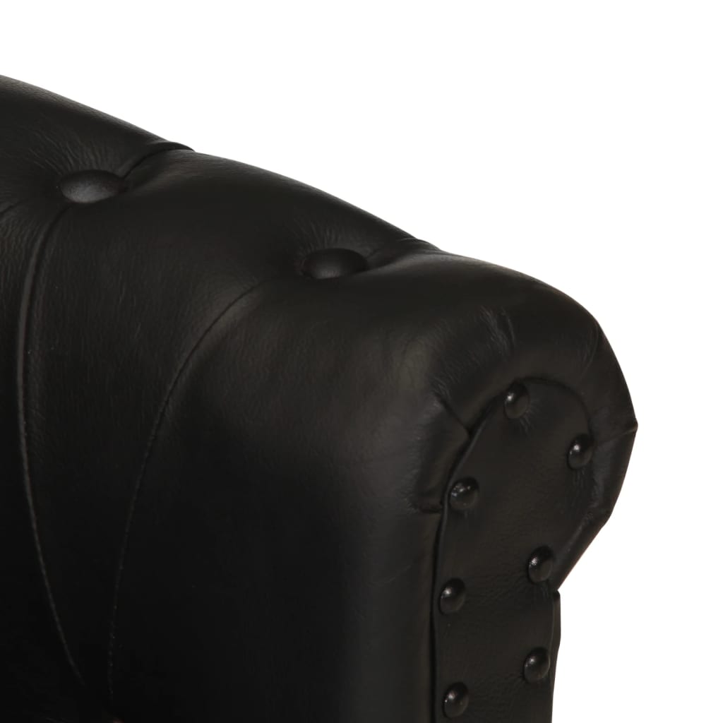 Vintage Black Goat Leather Armchair | Mango Wood Legs