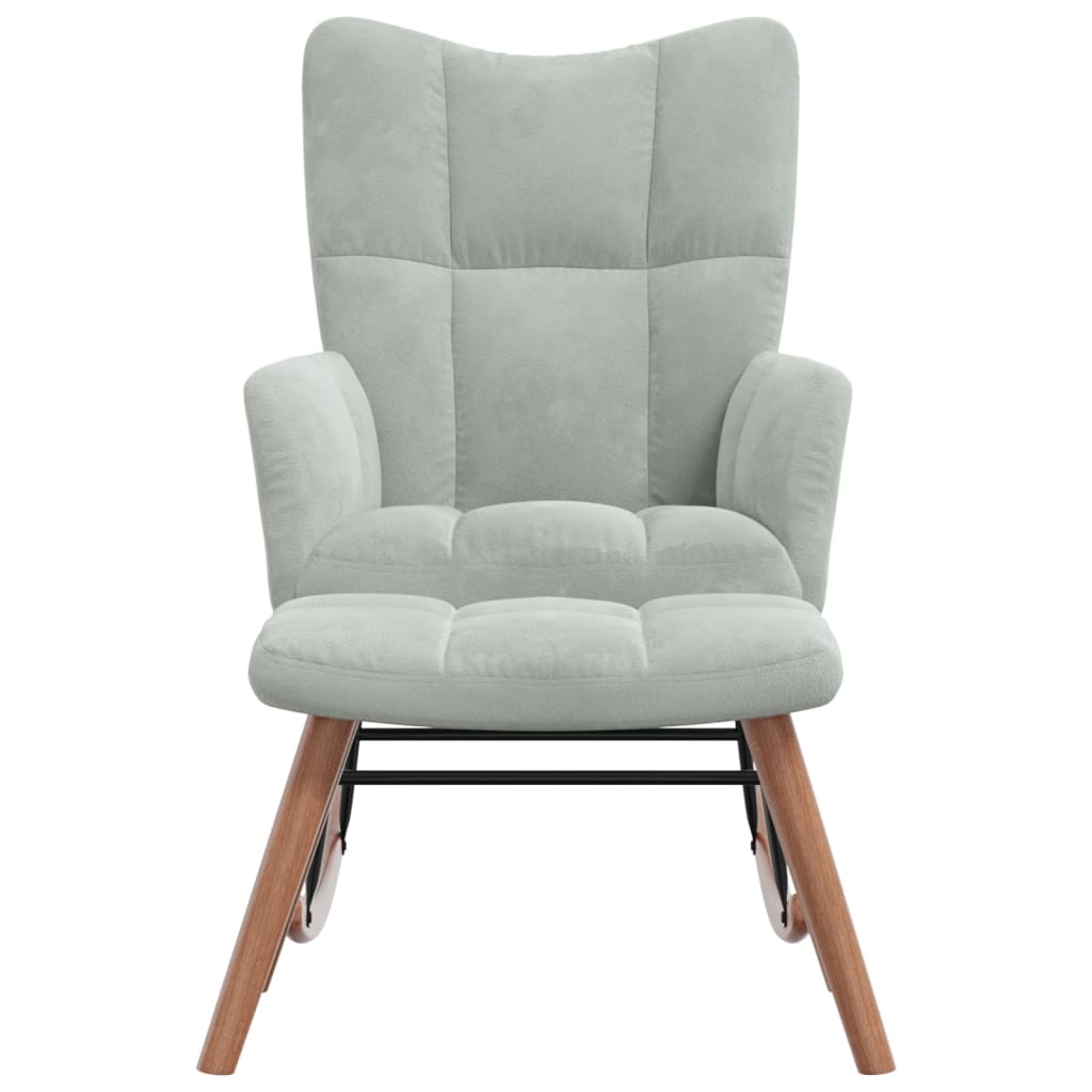 Elegant Light Grey Velvet Rocking Chair with Matching Stool