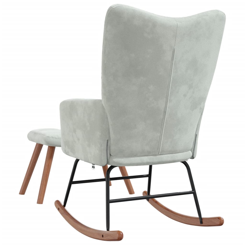 Elegant Light Grey Velvet Rocking Chair with Matching Stool