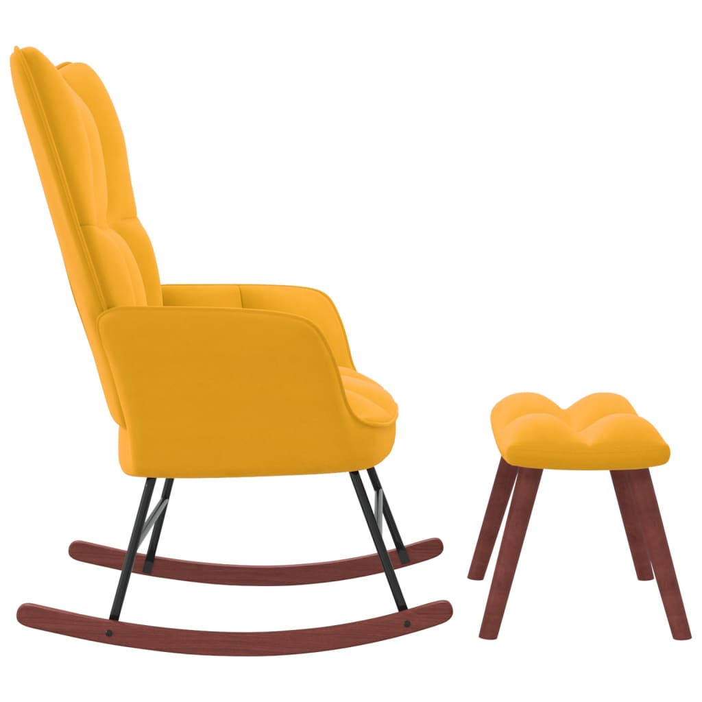 Velvet Rocking Chair with Stool - Mustard Yellow Comfort Set