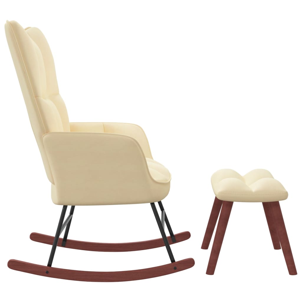 Elegant Cream Velvet Rocking Chair with Matching Stool Set