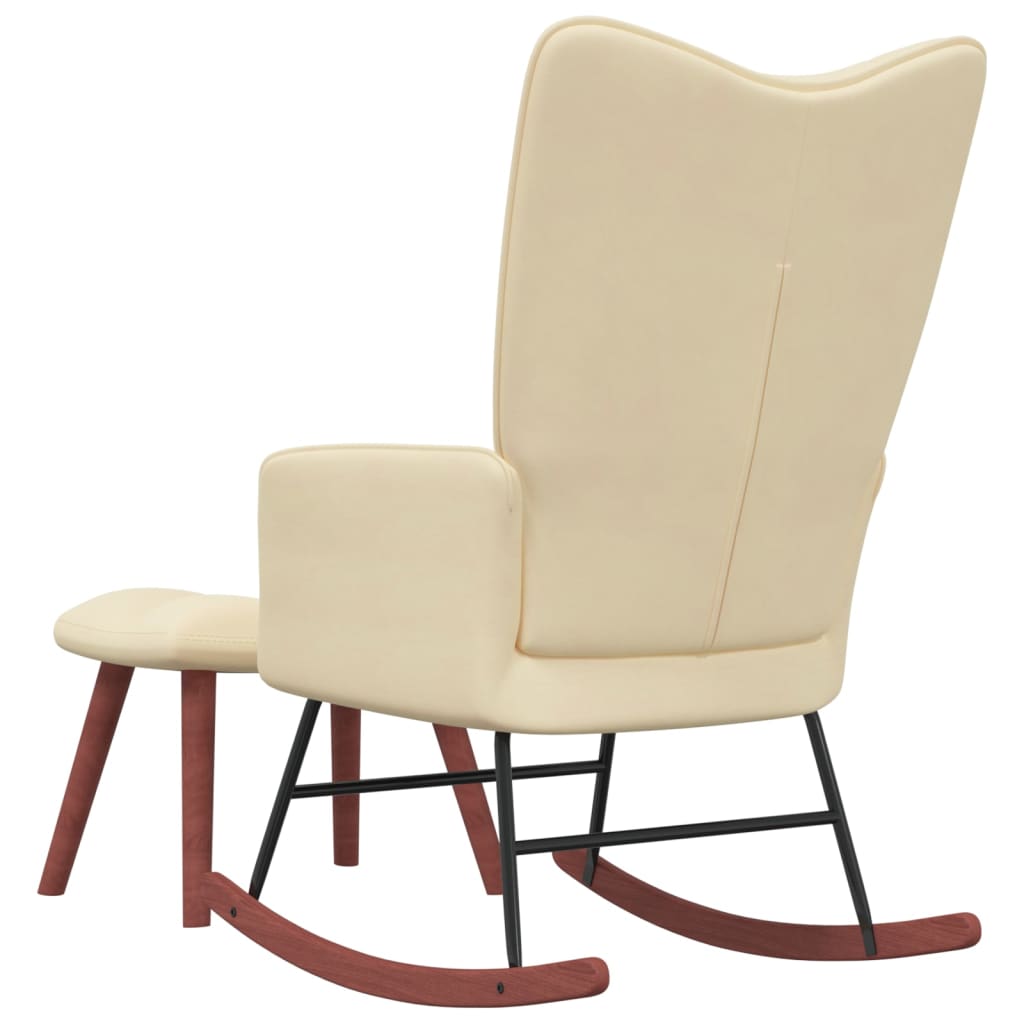 Elegant Cream Velvet Rocking Chair with Matching Stool Set