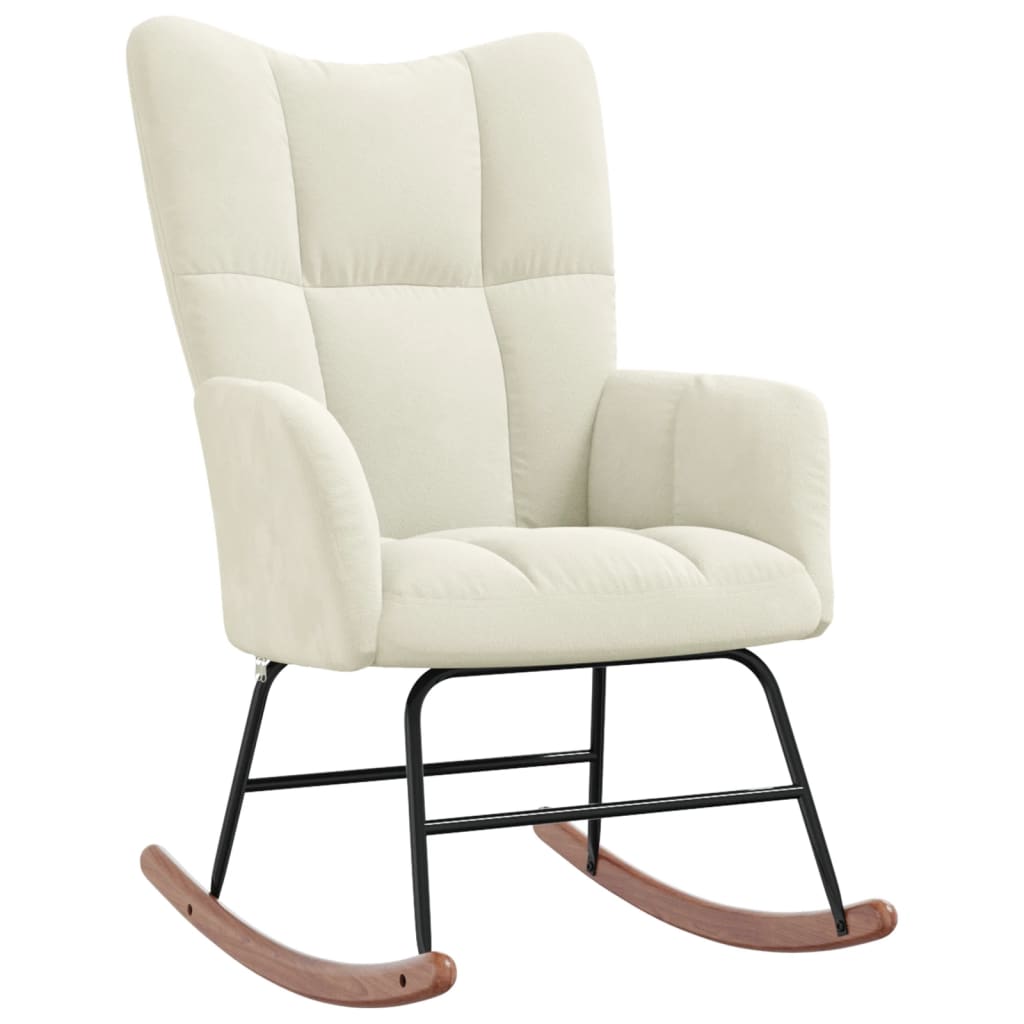 Elegant Cream Velvet Rocking Chair with Matching Stool Set