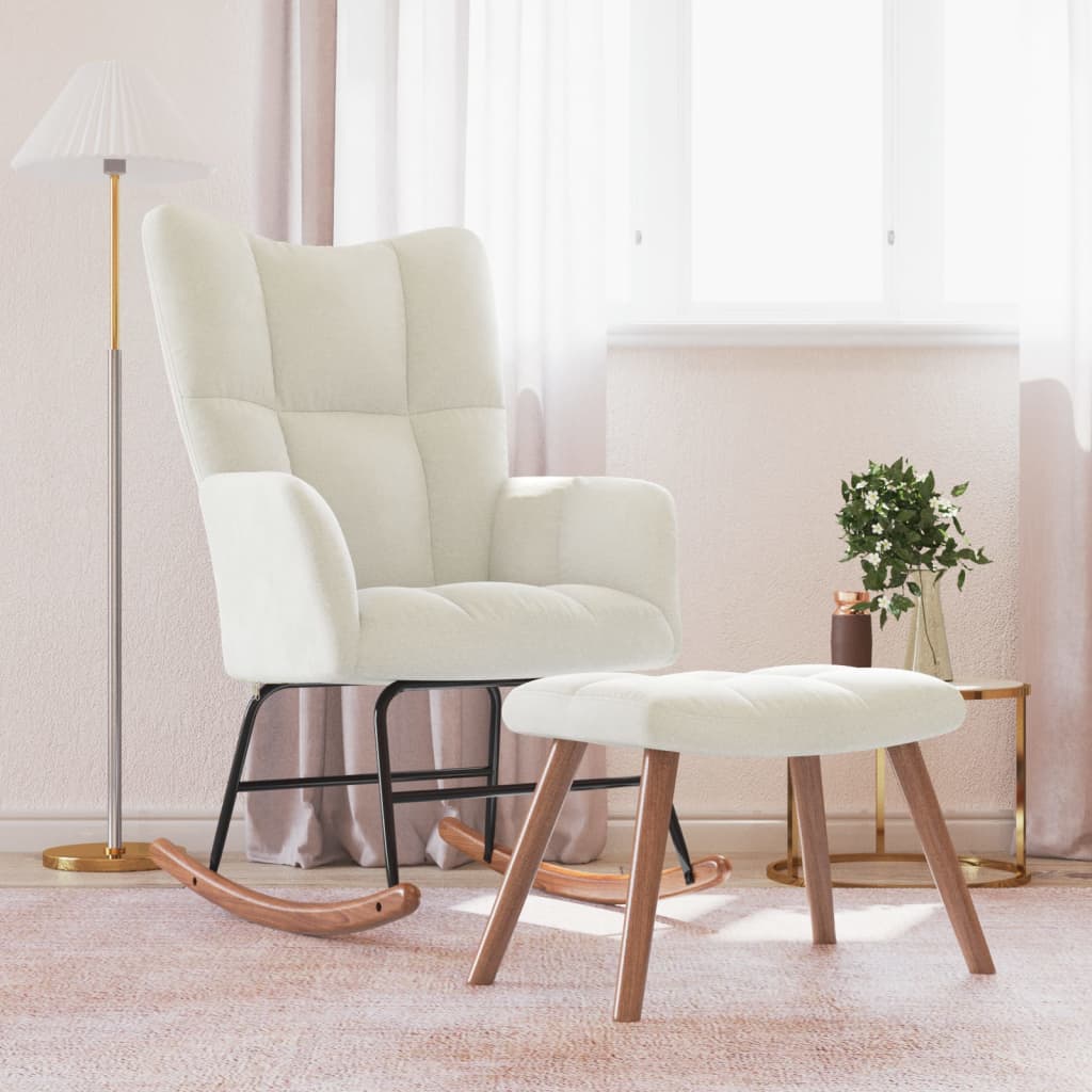 Elegant Cream Velvet Rocking Chair with Matching Stool Set