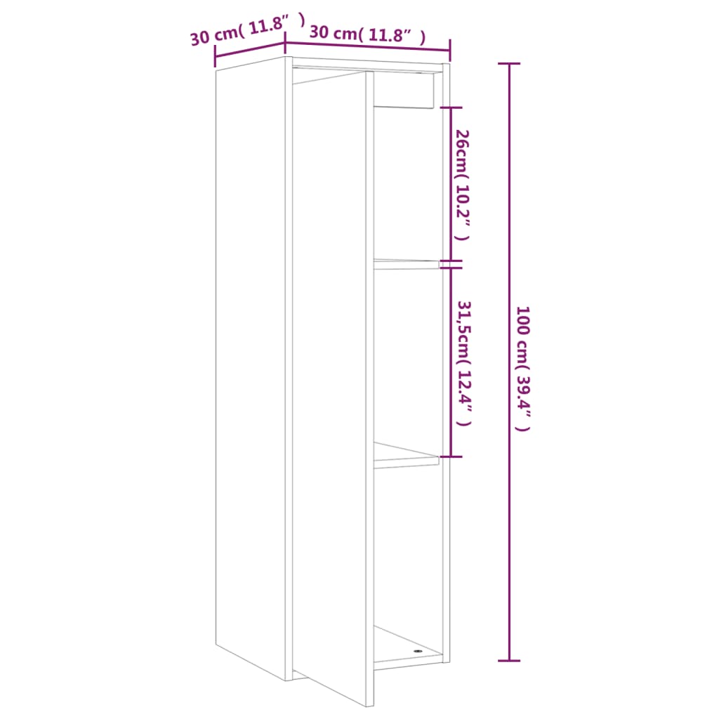 White Pine Wall Cabinet 30x30x100 cm