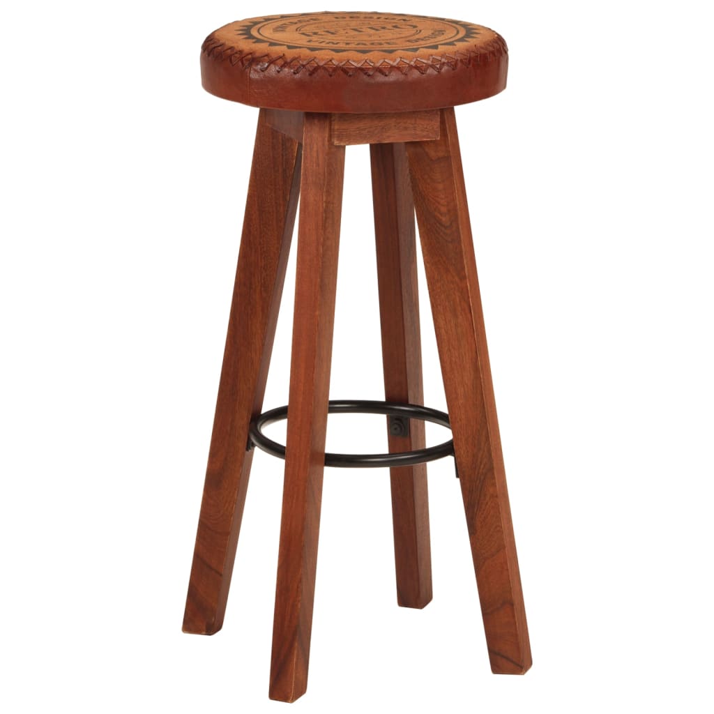 Bar Stools 2 pcs Real Leather and Solid Wood Acacia