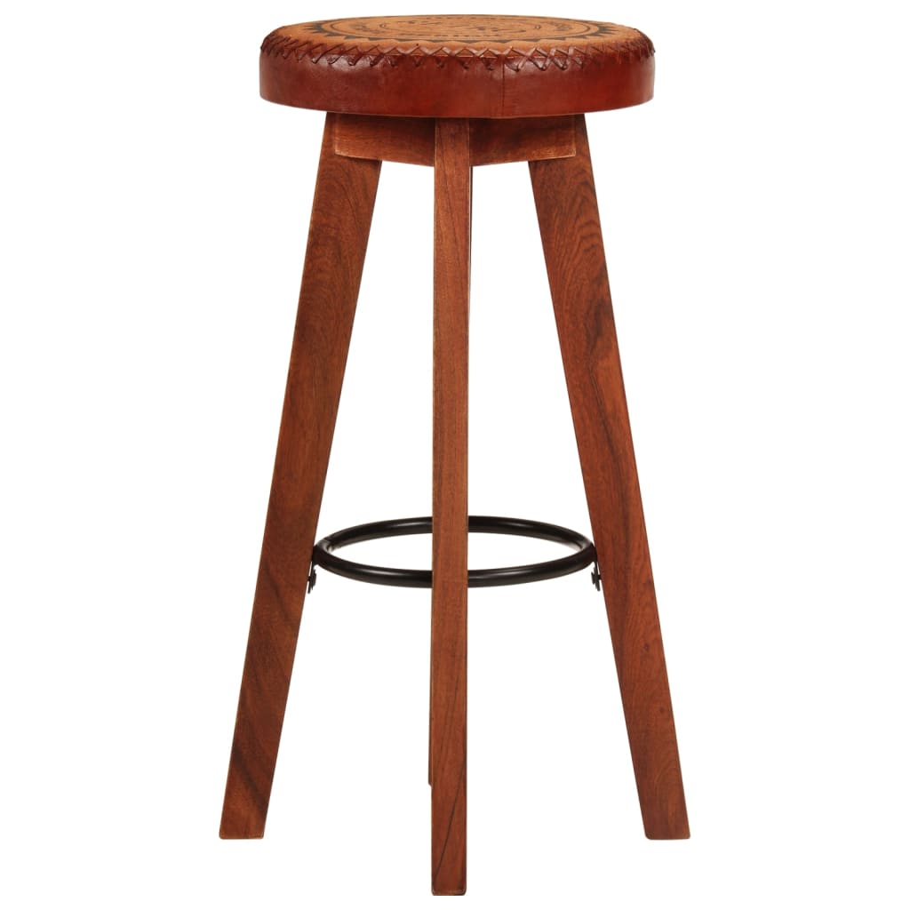 Bar Stools 2 pcs Real Leather and Solid Wood Acacia