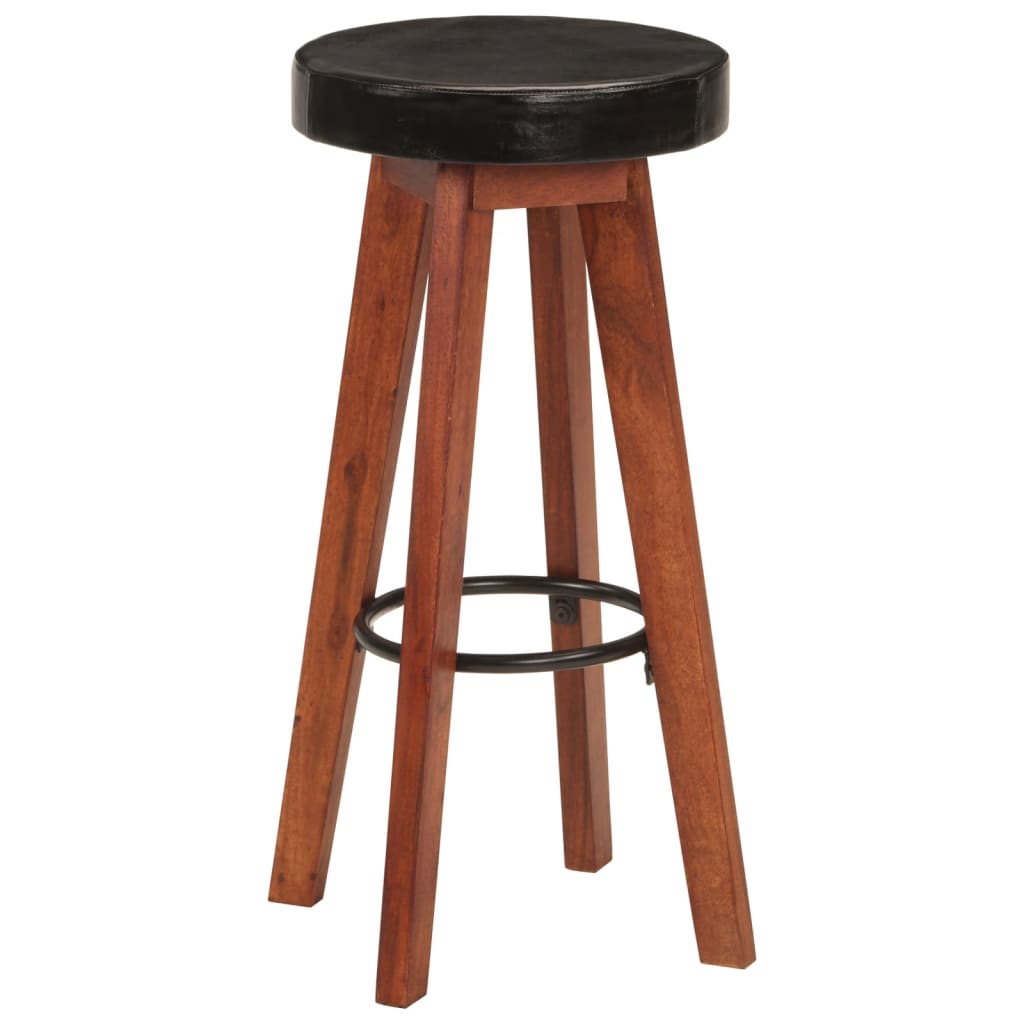 Bar Stools 2 pcs Real Leather and Solid Wood Acacia