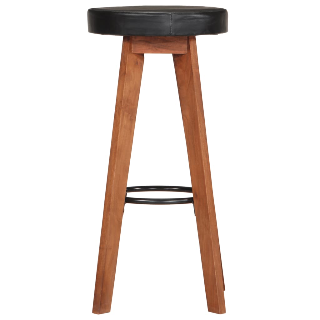 Bar Stools 2 pcs Real Leather and Solid Wood Acacia