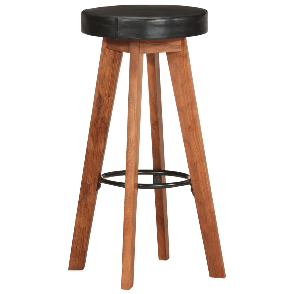 Bar Stools 2 pcs Real Leather and Solid Wood Acacia