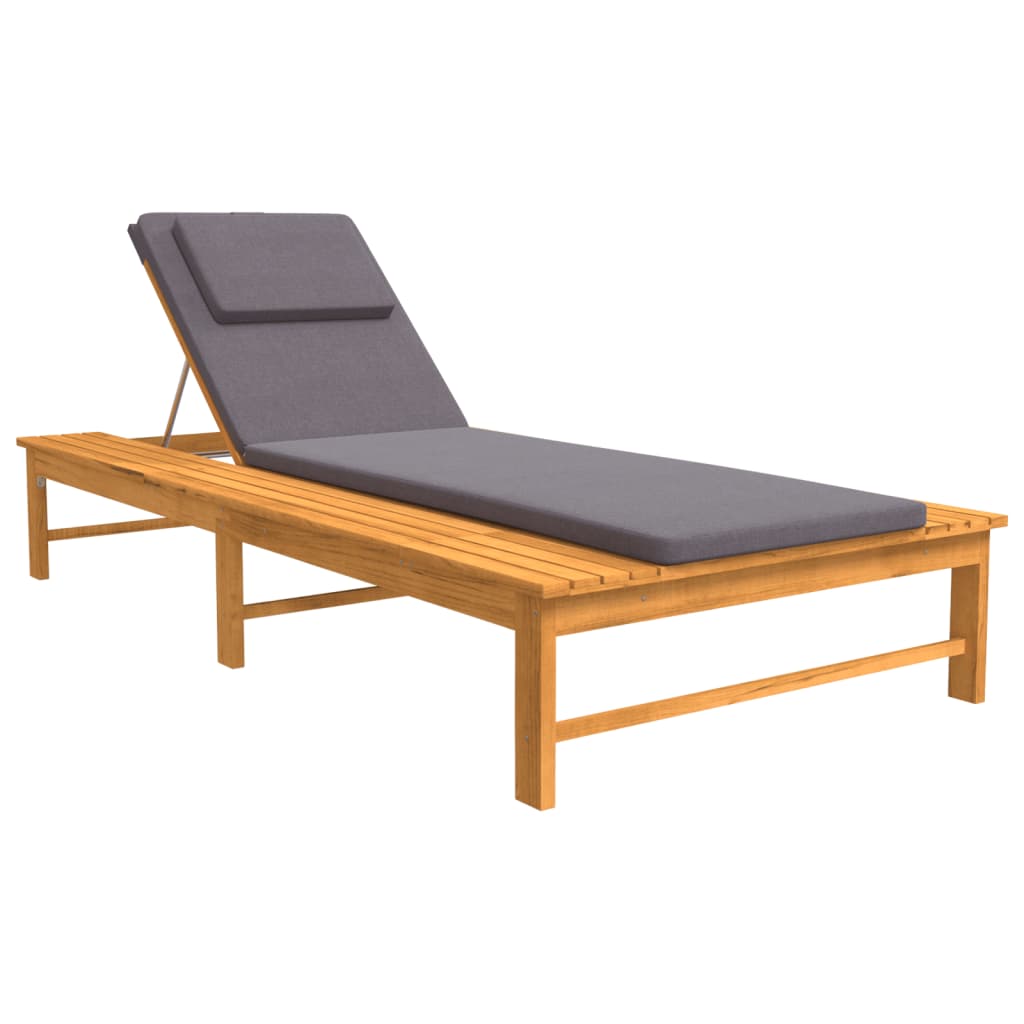 Acacia Wood Sun Lounger with Grey Cushion - 4 Positions