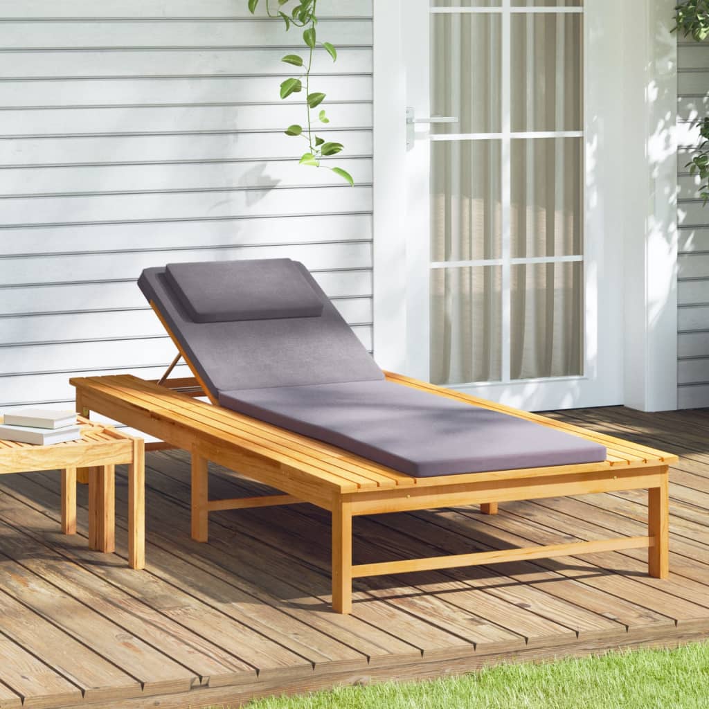 Acacia Wood Sun Lounger with Grey Cushion - 4 Positions