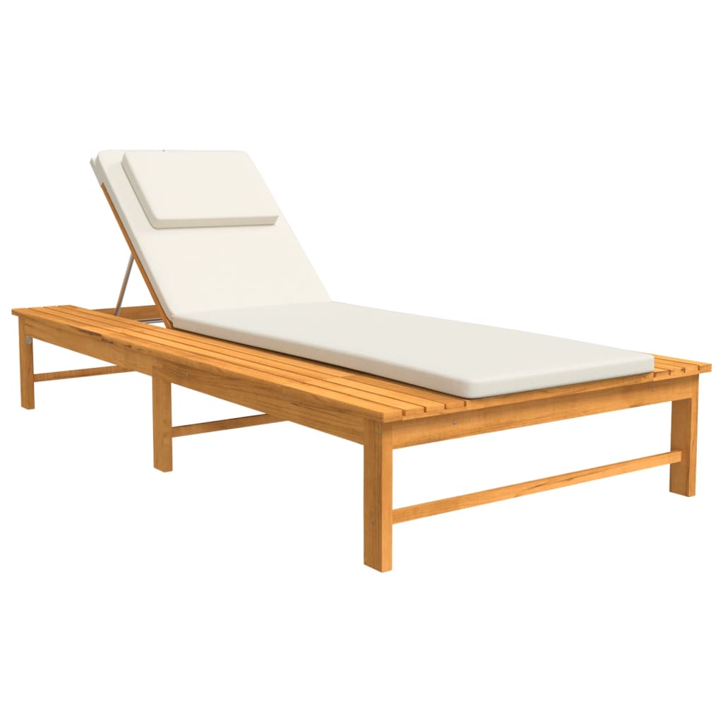 Acacia Wood Sun Lounger with Cushion - Adjustable Backrest