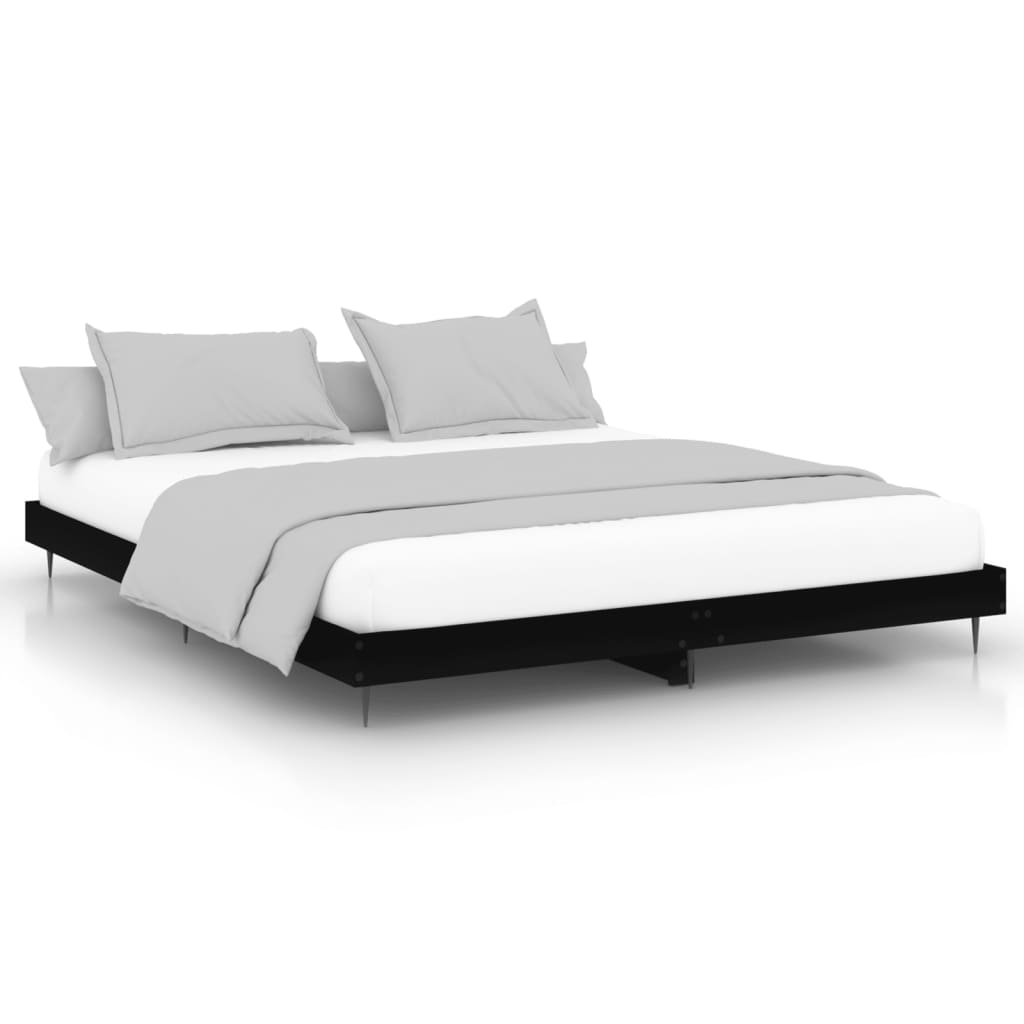 Queen Size Black Engineered Wood Bed Frame - Metal Legs