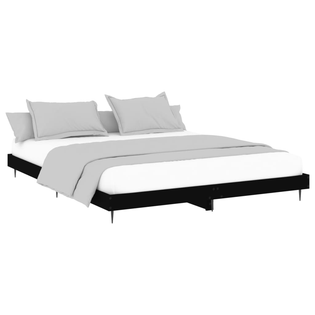 Queen Size Black Engineered Wood Bed Frame - Metal Legs