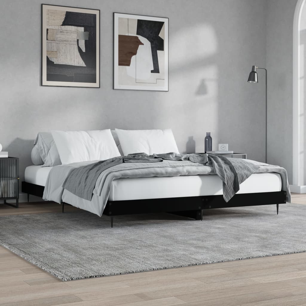 Queen Size Black Engineered Wood Bed Frame - Metal Legs