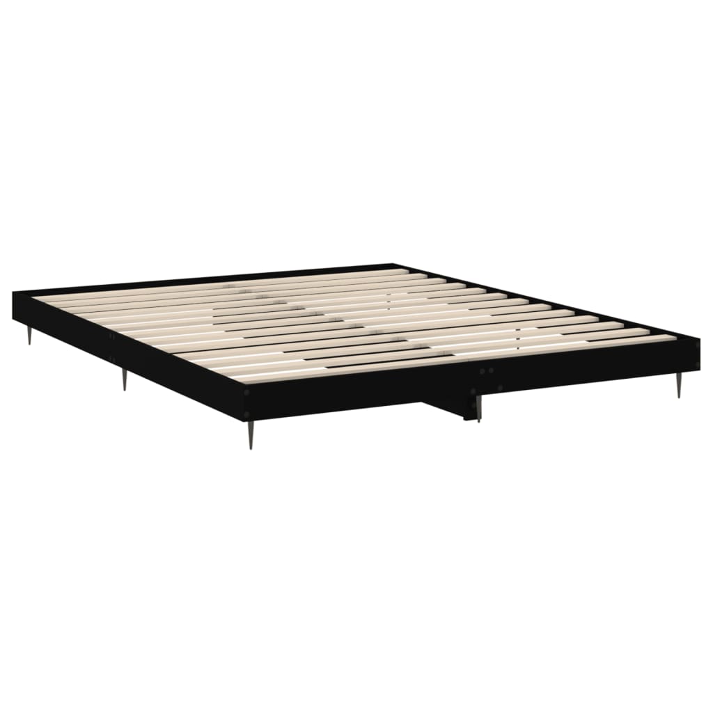 Queen Size Black Engineered Wood Bed Frame - Metal Legs