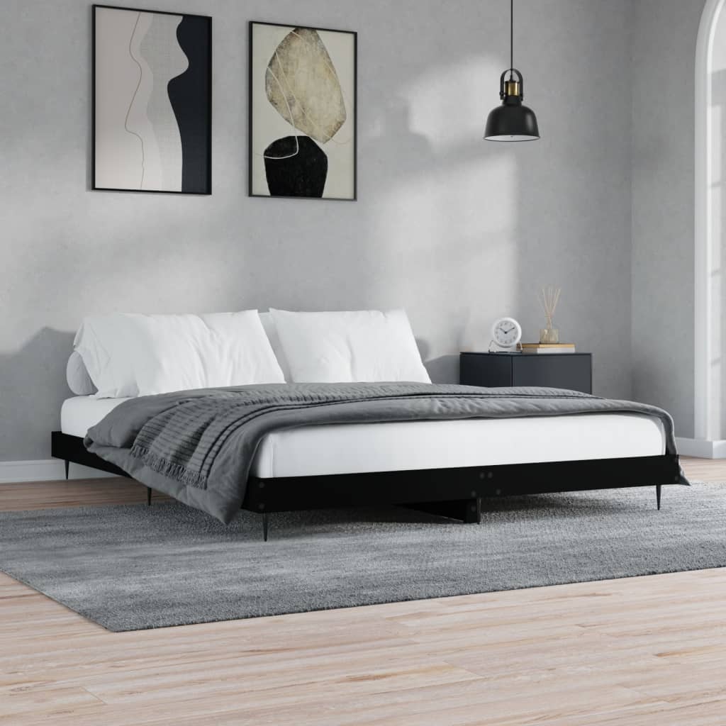 Queen Size Black Engineered Wood Bed Frame - Metal Legs