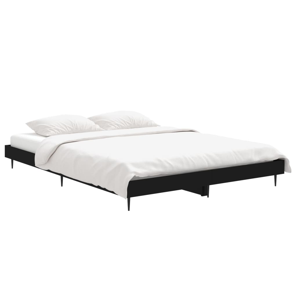 Double Bed Frame Black Engineered Wood