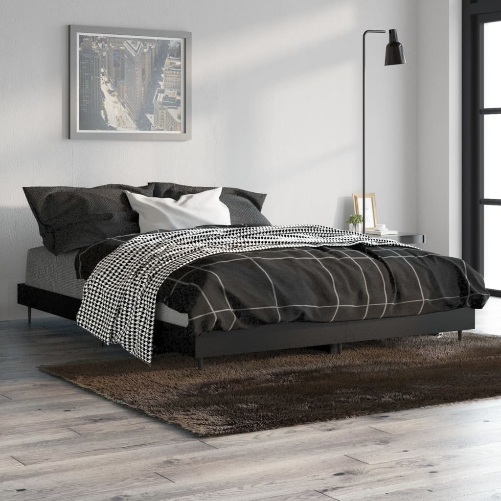 Double Bed Frame Black Engineered Wood