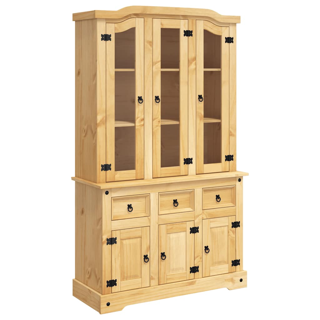 Corona Pine Wood Highboard with Hutch - Honey Finish