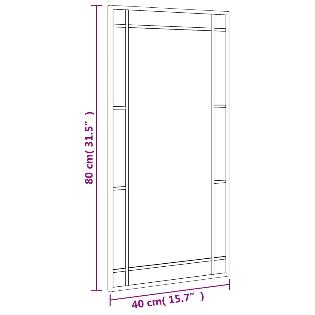 Black Iron Frame Rectangle Wall Mirror 40x80 cm