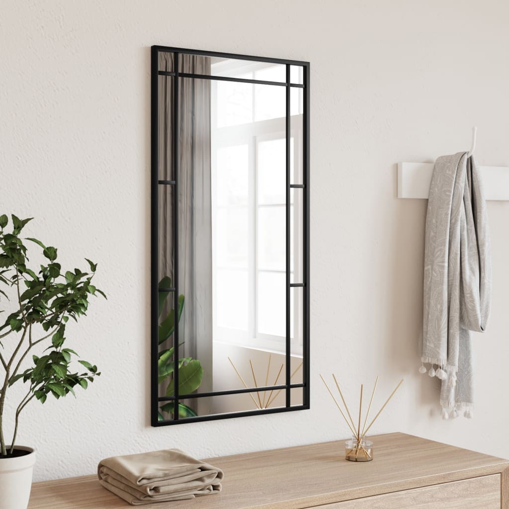 Black Iron Frame Rectangle Wall Mirror 40x80 cm