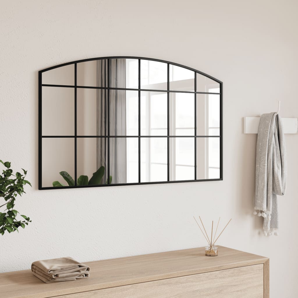 Arch Wall Mirror Black Iron Frame 100x60 cm