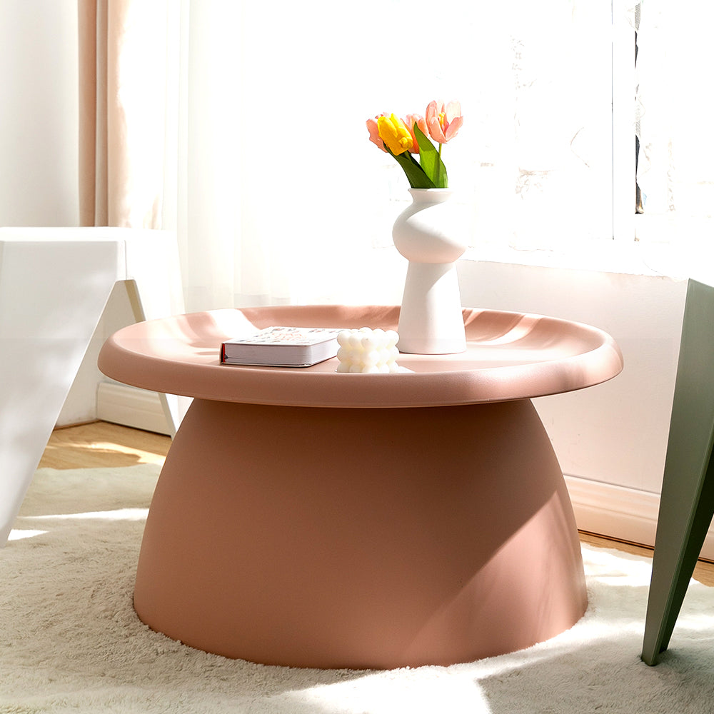 Artiss Round Pink Coffee Table 71cm | Modern Pedestal Design