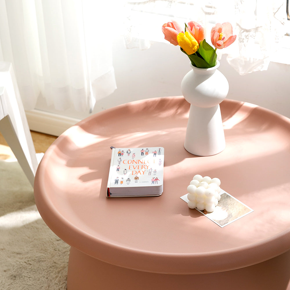 Artiss Round Pink Coffee Table 71cm | Modern Pedestal Design