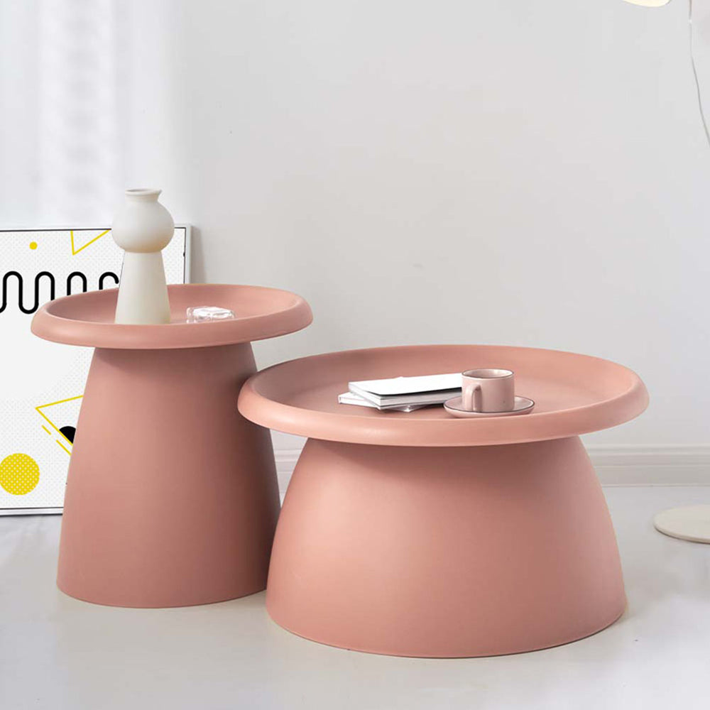 Artiss Round Pink Coffee Table 71cm | Modern Pedestal Design