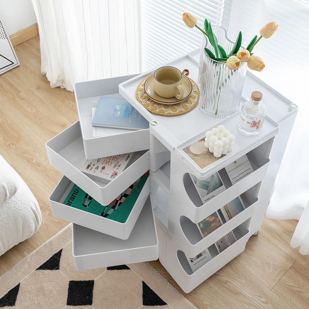 Artiss 5 Tier Storage Trolley Cart | Versatile White Bedside Table