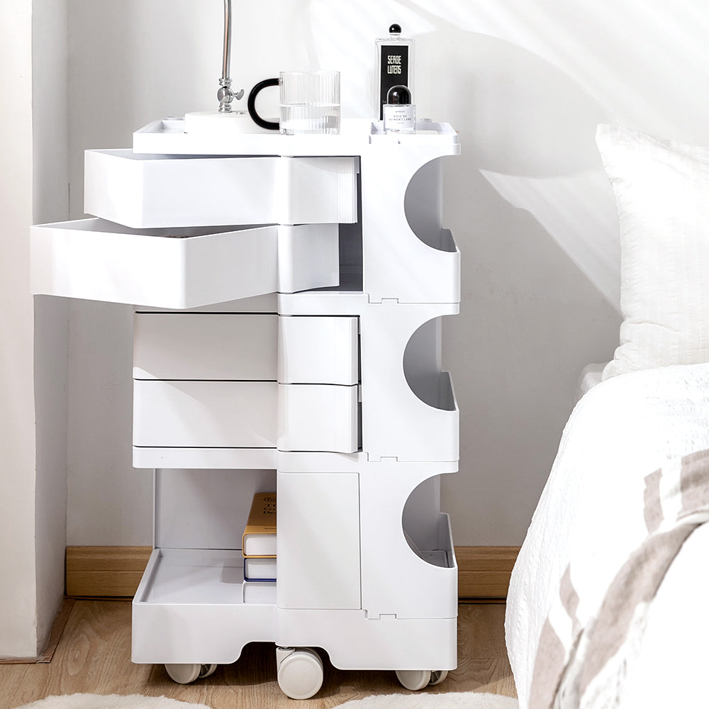 Artiss 5 Tier Storage Trolley Cart | Versatile White Bedside Table