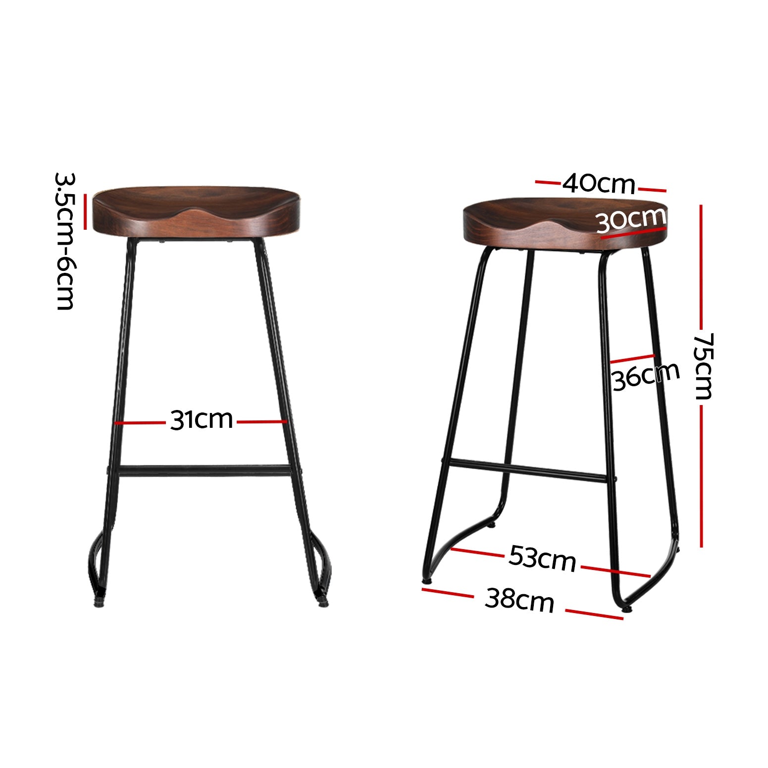 Artiss Industrial Pine Wood Bar Stools, Set of 2, Black, 75cm