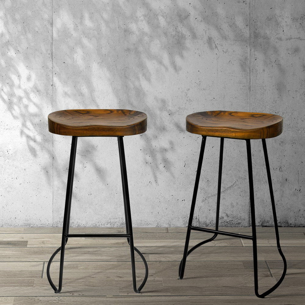 Artiss Industrial Pine Wood Bar Stools, Set of 2, Black, 75cm