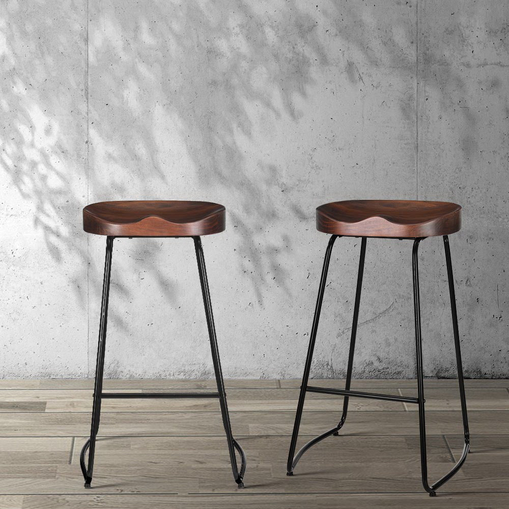 Artiss Industrial Pine Wood Bar Stools, Set of 2, Black, 75cm